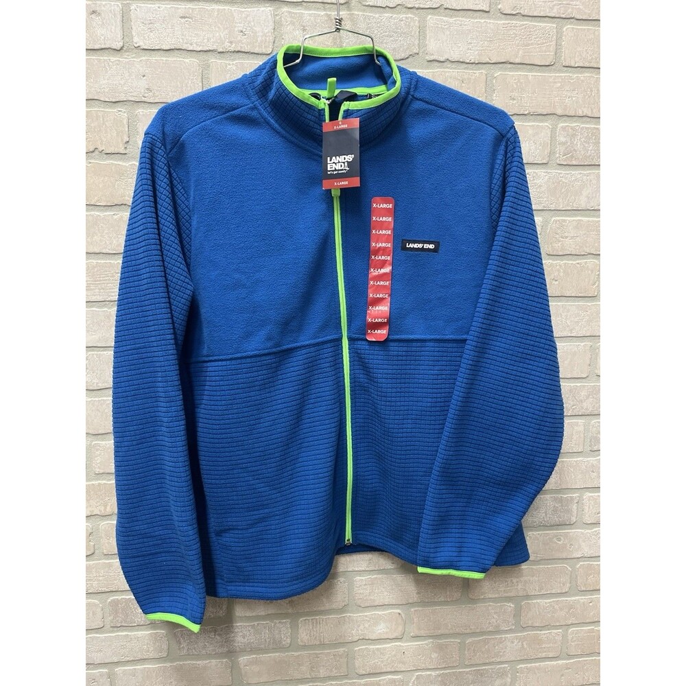 Lands’ End Men’s Long Sleeve Fleece Full Zip Jacket XL Bright Blue Green Zip NWT